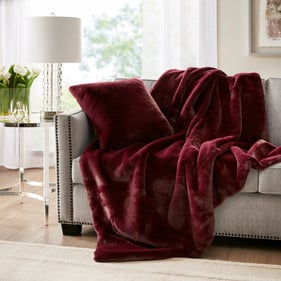 Olliix Croscill Sable Burgundy Solid Faux Fur Throw