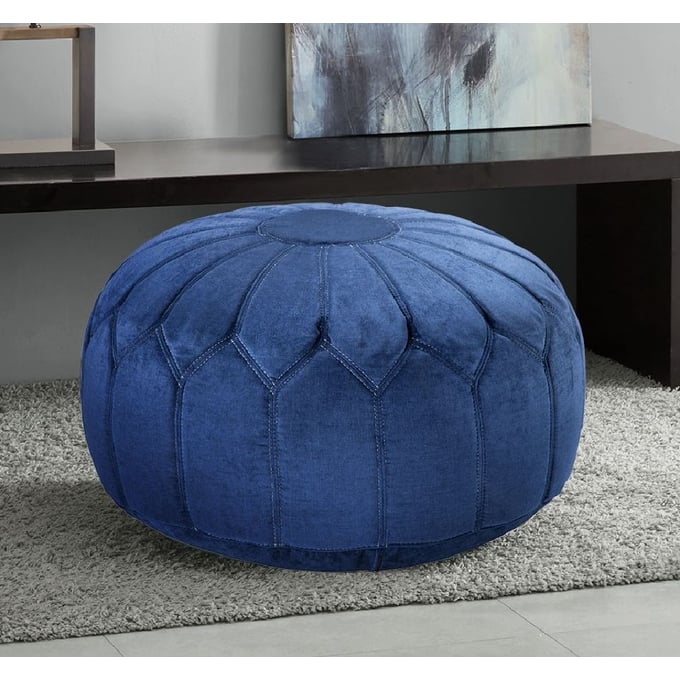 Olliix Madison Park Kelsey Blue Round Pouf Ottoman OLIX-FPF18-0090