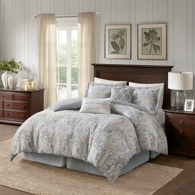 Olliix Harbor House Hallie Grey Cal King Sateen Printed 6pc Comforter Set OLIX-HH10-1686