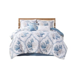 Olliix Harbor House Pismo Beach Blue White Full 6pc Comforter Set with Thro...