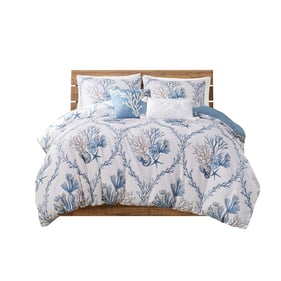 Olliix Harbor House Pismo Beach Blue White Full Queen 5pc Cotton Duvet Cove...