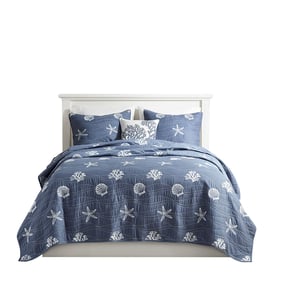 Olliix Harbor House Seaside Navy King Cal King 4pc Quilt Set with Throw Pil...