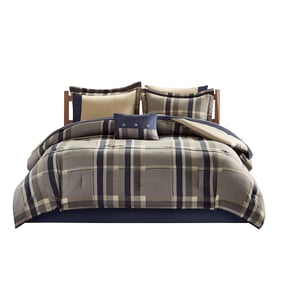 Olliix Intelligent Design Robbie Navy Twin Plaid Comforter Set with Bed She...