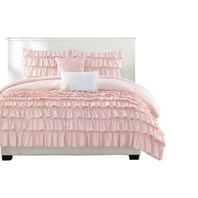 Olliix Intelligent Design Waterfall Blush Full Queen Ruffle Comforter Set