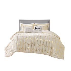 Olliix Intelligent Design Raina Ivory Gold Full Queen Metallic Printed Comf...