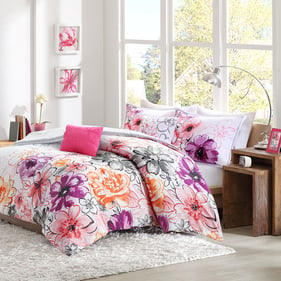 Olliix Intelligent Design Olivia Pink Twin Twin XL Floral Comforter Set