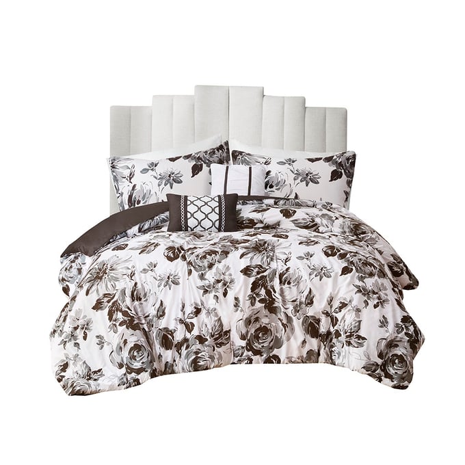 Dorsey King/California King Floral Print Comforter Set Black & White