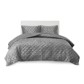 Olliix Intelligent Design Felicia Grey Velvet Full Queen Quilt Set