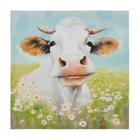 Olliix Intelligent Design Sunshine Animals Cow Green Canvas Wall Art