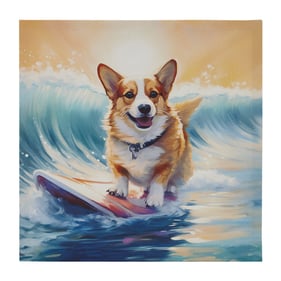 Olliix Intelligent Design Beach Dogs Corgi Blue Canvas Wall Art