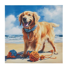 Olliix Intelligent Design Beach Dogs Golden Retriever Blue Golden Canvas Wa...