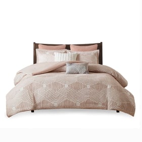 Olliix INK IVY Ellipse Blush Full Queen Cotton Jacquard Comforter Set