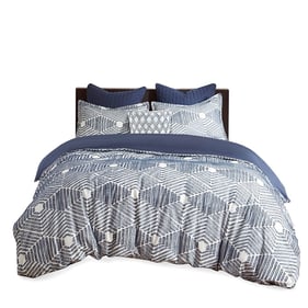 Olliix INK IVY Ellipse Navy Full Queen Cotton Jacquard Comforter Set