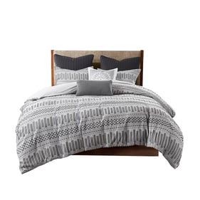 Olliix INK IVY Rhea Grey Black Full Queen Jacquard 3pc Comforter Mini Set