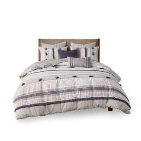 Olliix INK IVY Cody Gray Navy Full Queen 3pc Cotton Comforter Set