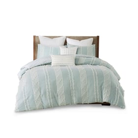 Olliix INK IVY Kara Aqua Full Queen 3pc Cotton Jacquard Duvet Cover Set