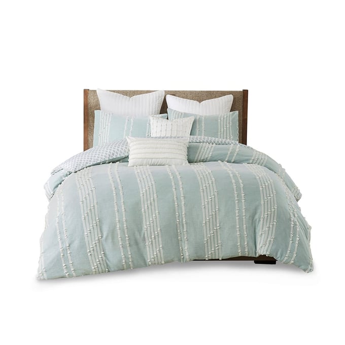 Olliix INK IVY Kara Aqua Full Queen 3pc Cotton Jacquard Duvet Cover Set OLIX-II12-1106