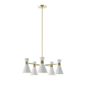 Olliix INK IVY Ezra Antique Brass White 5 Light Metal Chandelier