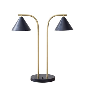 Olliix INK IVY Bower Black Gold 2 Light Metal Table Lamp with Chimney Shade...