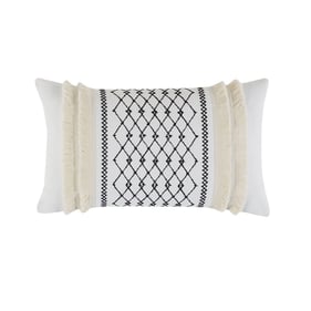 Olliix INK IVY Bea Ivory Embroidered Cotton Oblong Pillow