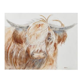 Olliix INK IVY Windswept Brown Hand Embellished Highland Bull Canvas Wall A...