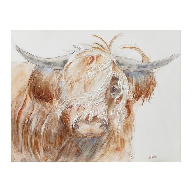 Olliix INK IVY Windswept Brown Hand Embellished Highland Bull Canvas Wall Art OLIX-II95C-0158