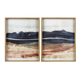 Olliix INK IVY Dreaming Blue Abstract Landscape Diptych 2pc Framed Glass Wa...