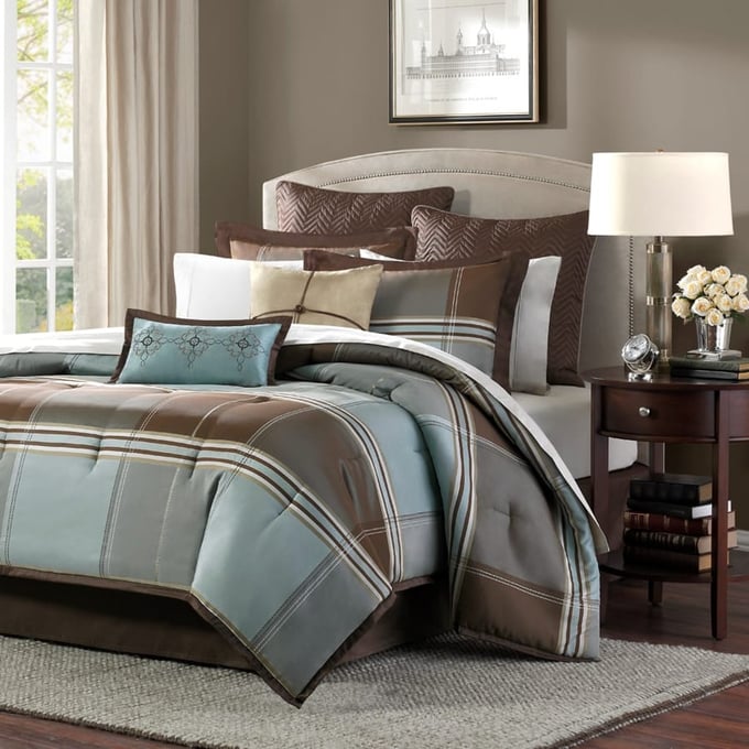 Olliix Madison Park Lincoln Square Brown Queen 8pc Comforter Set OLIX-MP10-111