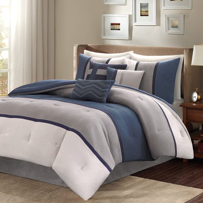 Madison Park Palisades Queen 7 Piece Comforter Set in Blue