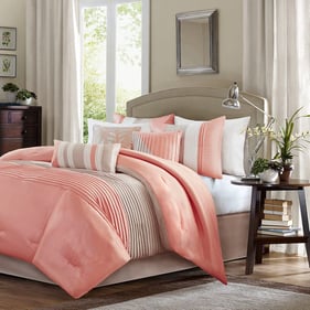 Olliix Madison Park Amherst Coral Queen 7pc Comforter Set