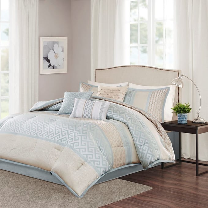 Olliix Madison Park Bennett Aqua Queen 7pc Comforter Set OLIX-MP10-2415