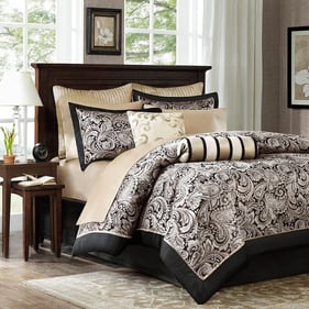 Olliix Madison Park Aubrey Black Full 12pc Comforter Set