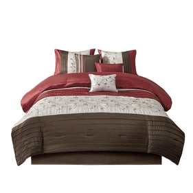 Olliix Madison Park Serene Red Queen Embroidered 7pc Comforter Set