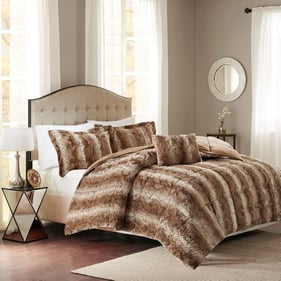 Olliix Madison Park Zuri Tan King 4pc Faux Fur Comforter Set