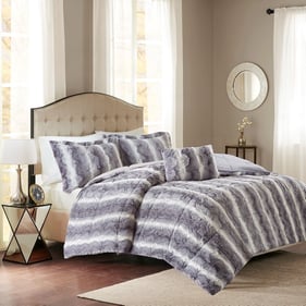 Olliix Madison Park Zuri Grey King 4pc Faux Fur Comforter Set