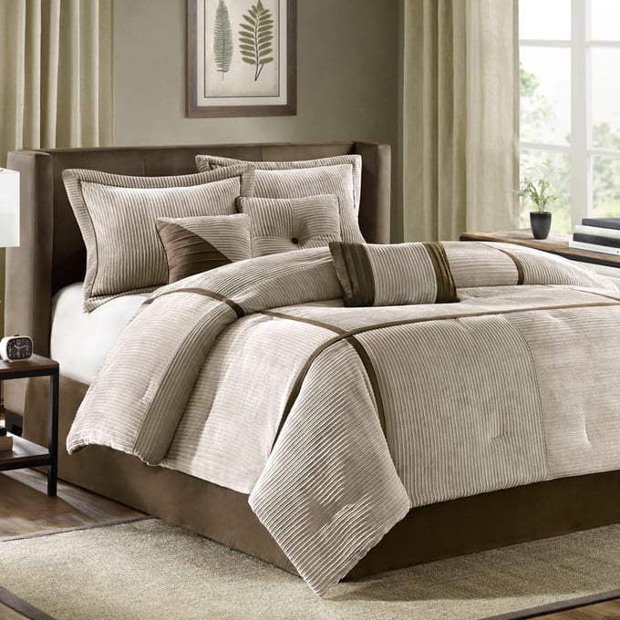 Olliix Madison Park Dallas Taupe Queen 7pc Comforter Set OLIX-MP10-313