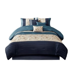 Olliix Madison Park Serene Navy Queen Embroidered 7pc Comforter Set