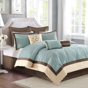 Olliix Madison Park Juliana Blue King 9pc Charmeuse Comforter Set