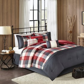 Olliix Madison Park Ridge Red Queen 7pc Herringbone Comforter Set