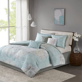 Olliix Madison Park Lucinda Seafoam King Reversible 7pc Comforter Set