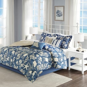 Olliix Madison Park Cape Cod Blue Cal King 7pc Cotton Sateen Comforter Set