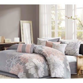 Olliix Madison Park Lola Grey Peach Queen Comforter Set