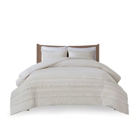 Olliix Madison Park Amaya Ivory Full Queen 3pc Cotton Seersucker Comforter ...