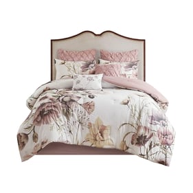 Olliix Madison Park Cassandra Blush King 8pc Cotton Printed Comforter Set