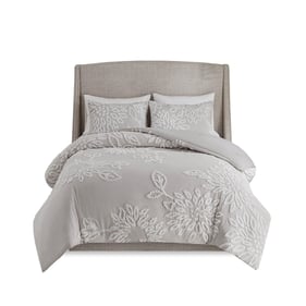 Olliix Madison Park Veronica Warm Grey White King Cal King 3pc Comforter Se...