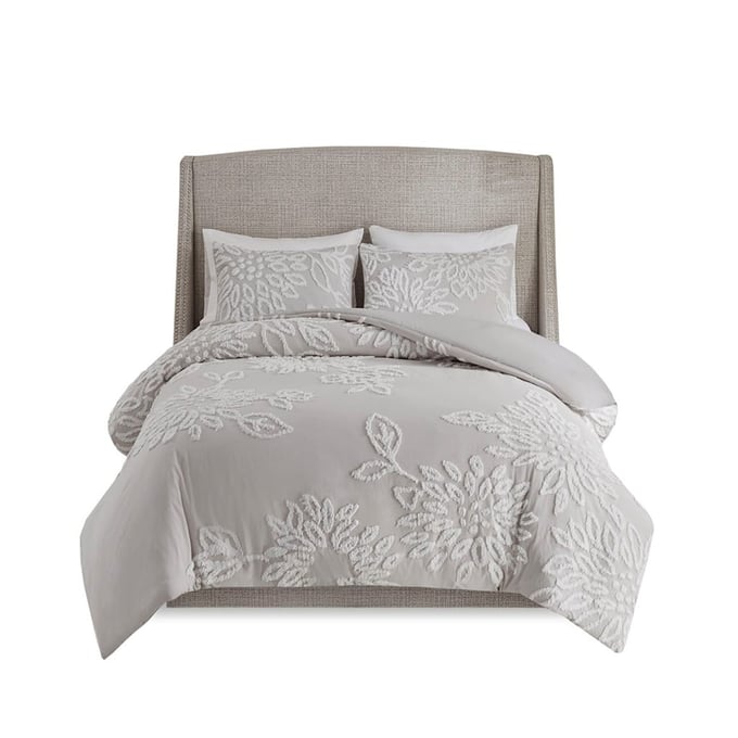 Olliix Madison Park Veronica Warm Grey White King Cal King 3pc Comforter Set OLIX-MP10-6393