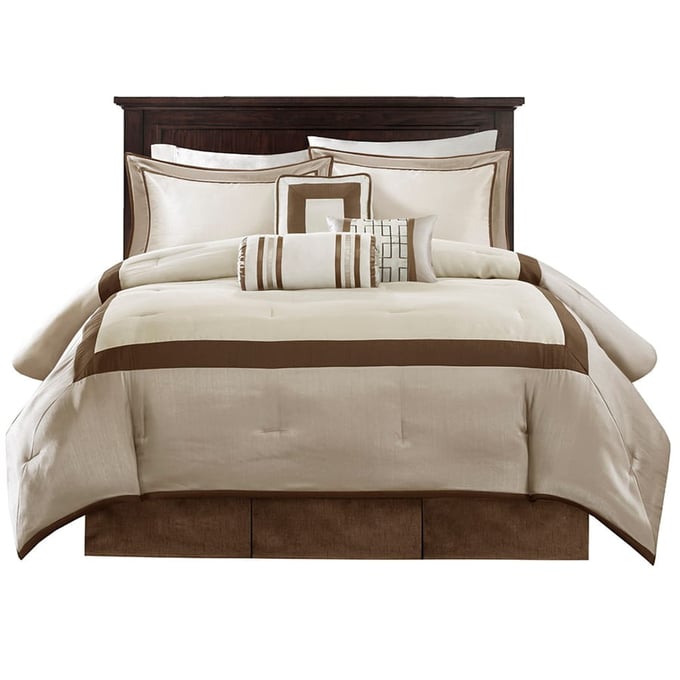 Olliix Madison Park Genevieve Taupe Brown Queen 7pc Comforter Set OLIX-MP10-6567