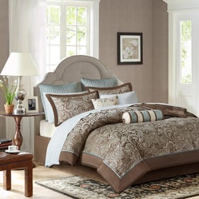 Olliix Madison Park Aubrey Blue Brown Full 12pc Comforter Set