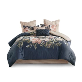 Olliix Madison Park Camillia Navy Queen Printed 8pc Comforter Set