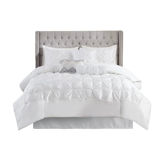 Olliix Madison Park Laurel White King 7pc Tufted Comforter Set